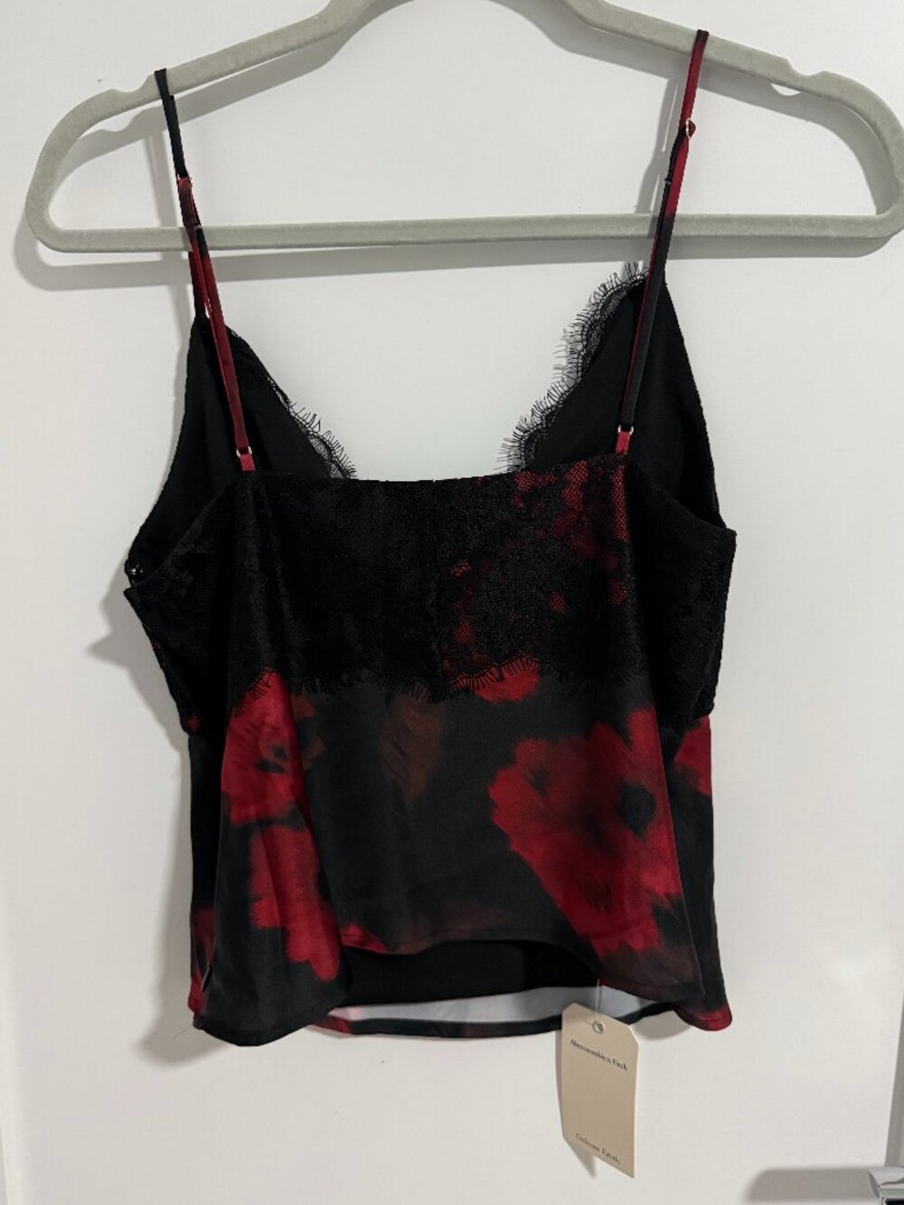 Abercrombie & Fitch Bella Tie-Front Cami NWT | Black & Red Lace Satin Top | Size - Picture 6 of 8